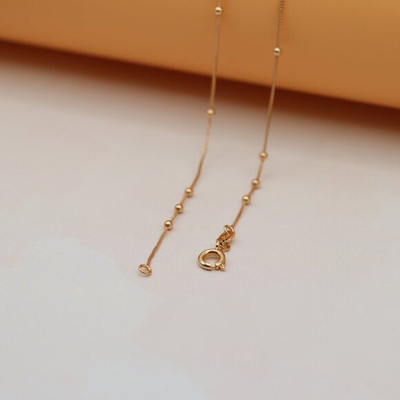 "Rose Gold Plated Brass Necklace with Dainty Beaded Chain , XPNL0143 - Picture 8 of 11